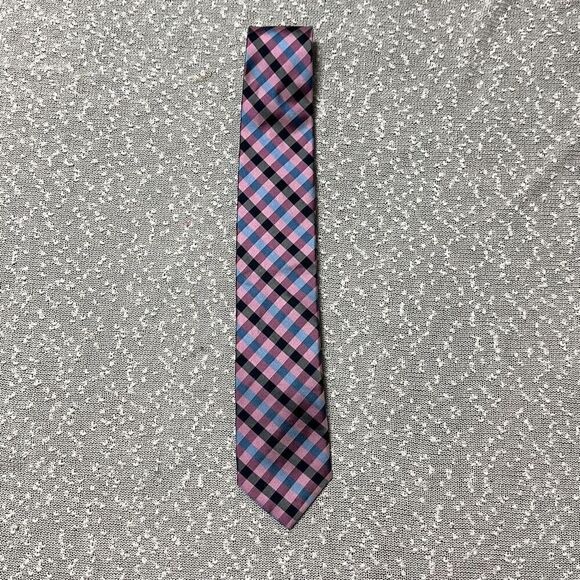 Tommy Hilfiger blue and purple checkered pattern Silk Tie - Picture 1 of 6